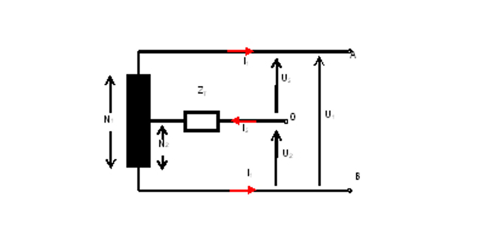 Simplified diagram of an autotransformer and the most important parameters
